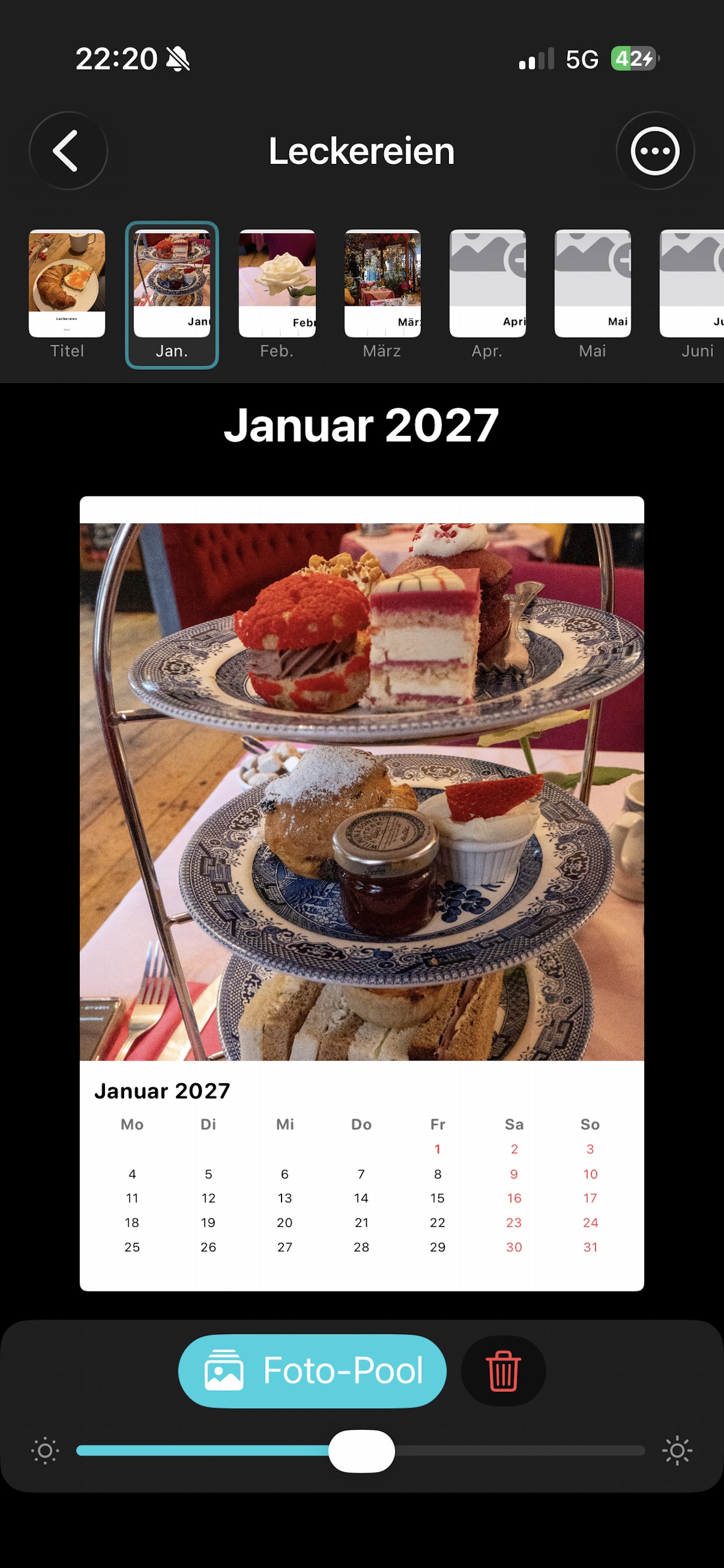 PhotoCal iPhone – Kalendervorschau mit Foto und Kalendergitter